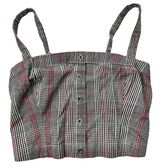 Hollister square neck button front plaid crop top ruched goth punk women’s small - Picture 3 of 13